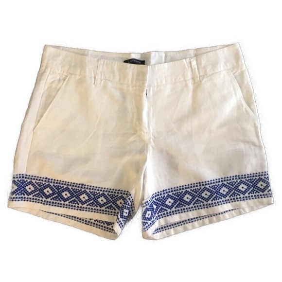 Lands' End Pants - White & Blue Tribal Embroidered Nautical Shorts